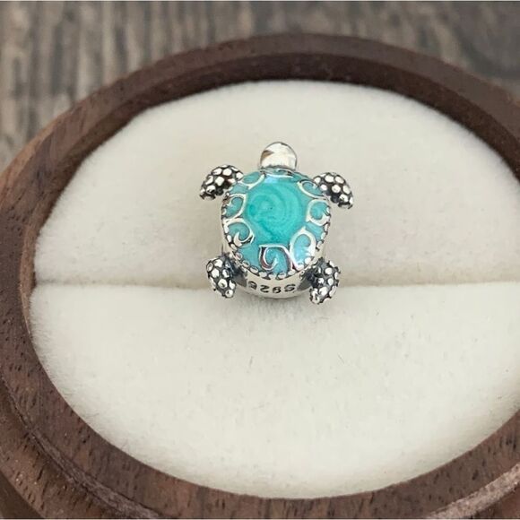 925 Sterling Silver Turquoise Turtle Charm - Picture 5 of 8